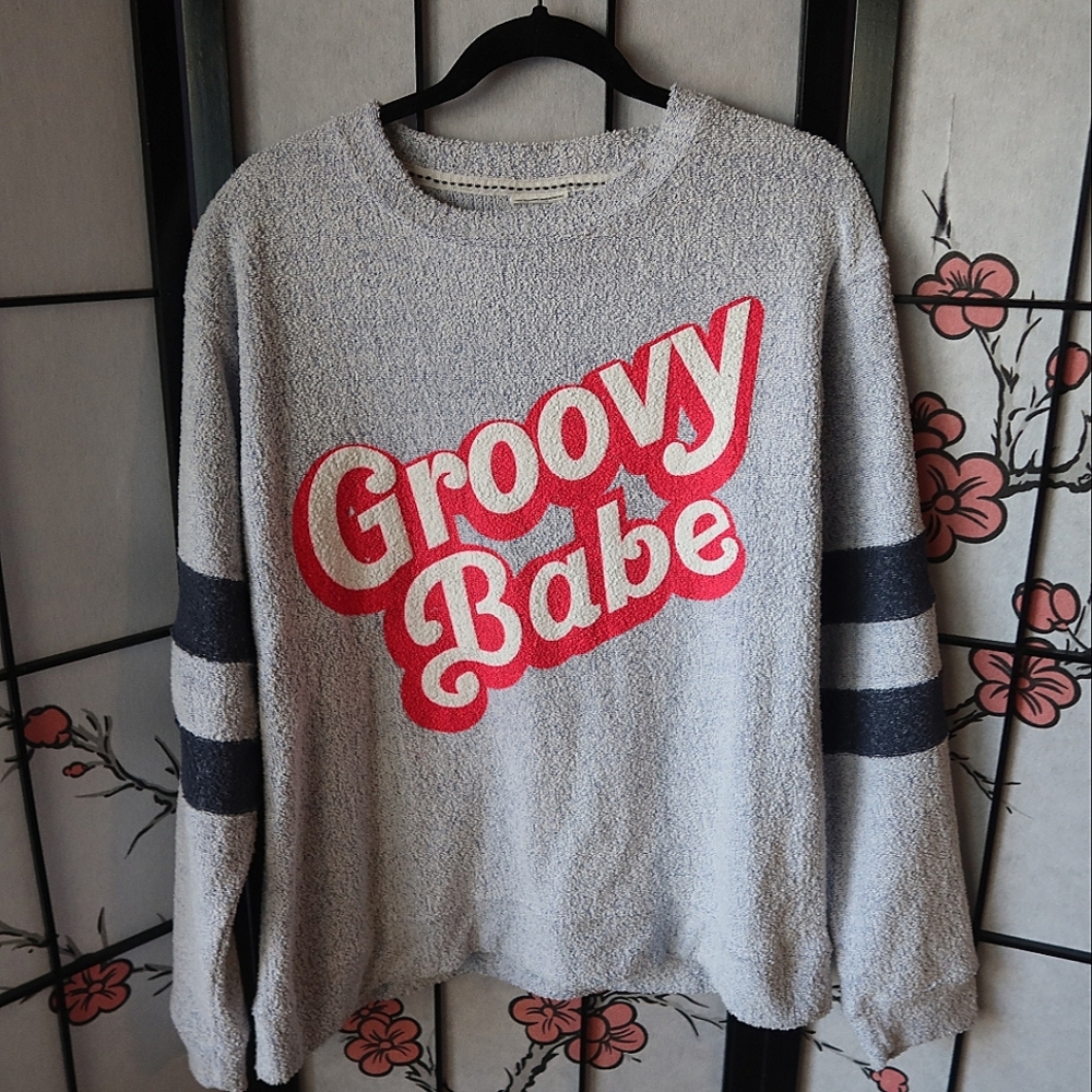 Pacific & co Groovy Grey Babe Barbie Crewneck Sweatshirt Large Cozy